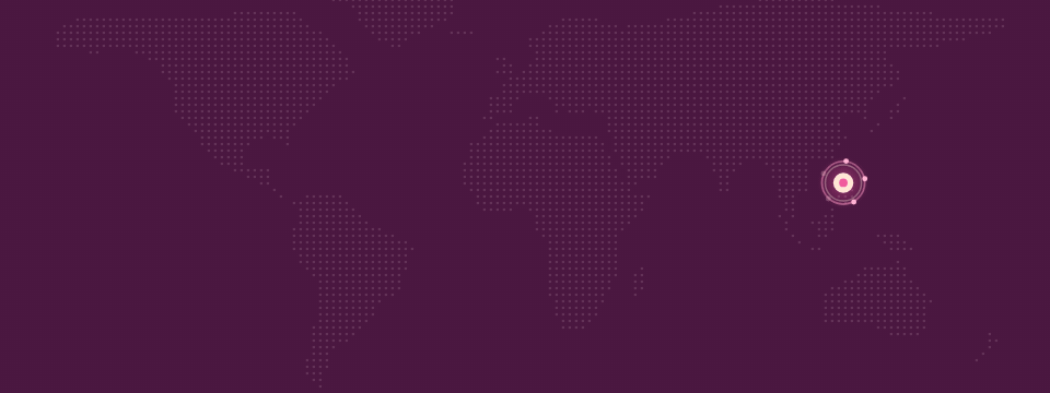 Animated world map with a glowing pink BRAVVA pin dropping on Manila